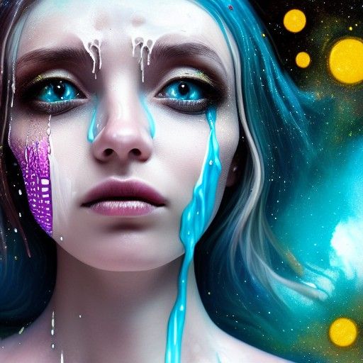 Cosmic Porcelain Woman in Dripping Liquid
