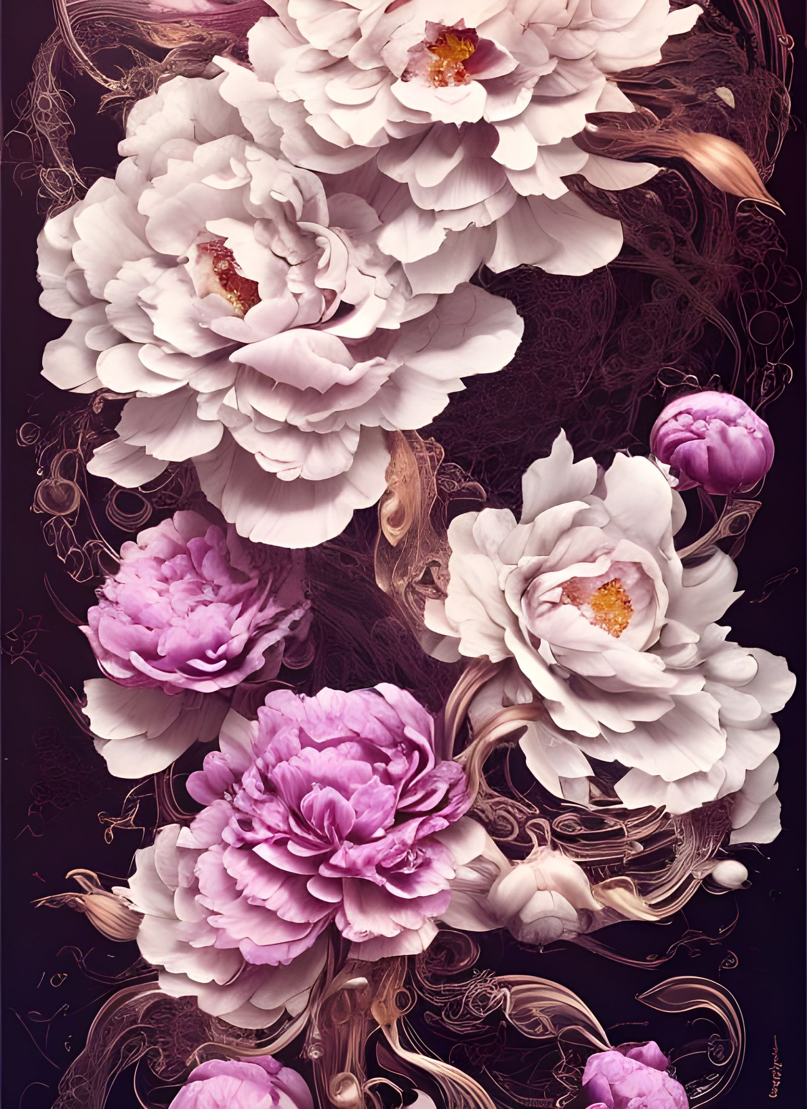 Floral Winds Ink Illustration in Liquid Glass Style