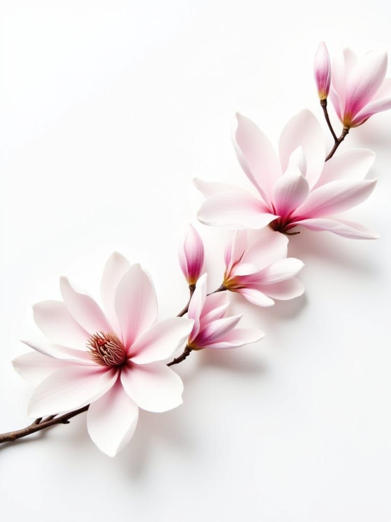 Blooming Magnolia Branch in Botanical Style