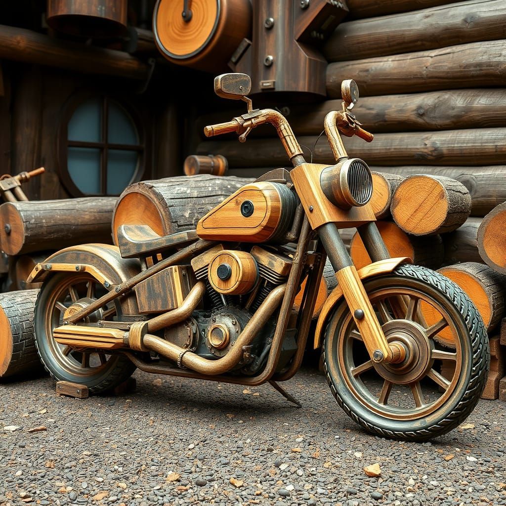 Steampunk Harley Davidson Made of Wood