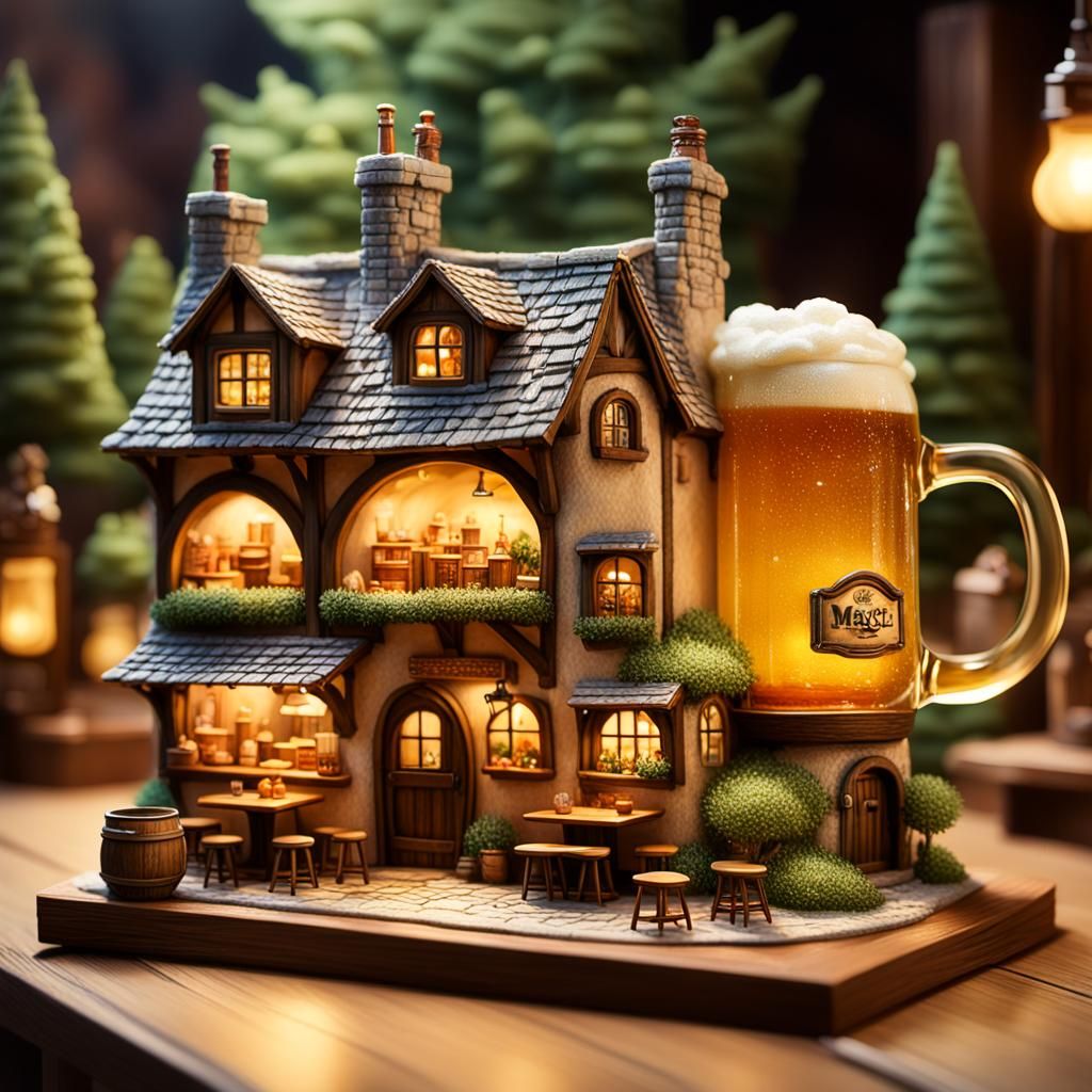 Miniature Pub in Beer Mug: a Digital Fantasy Painting