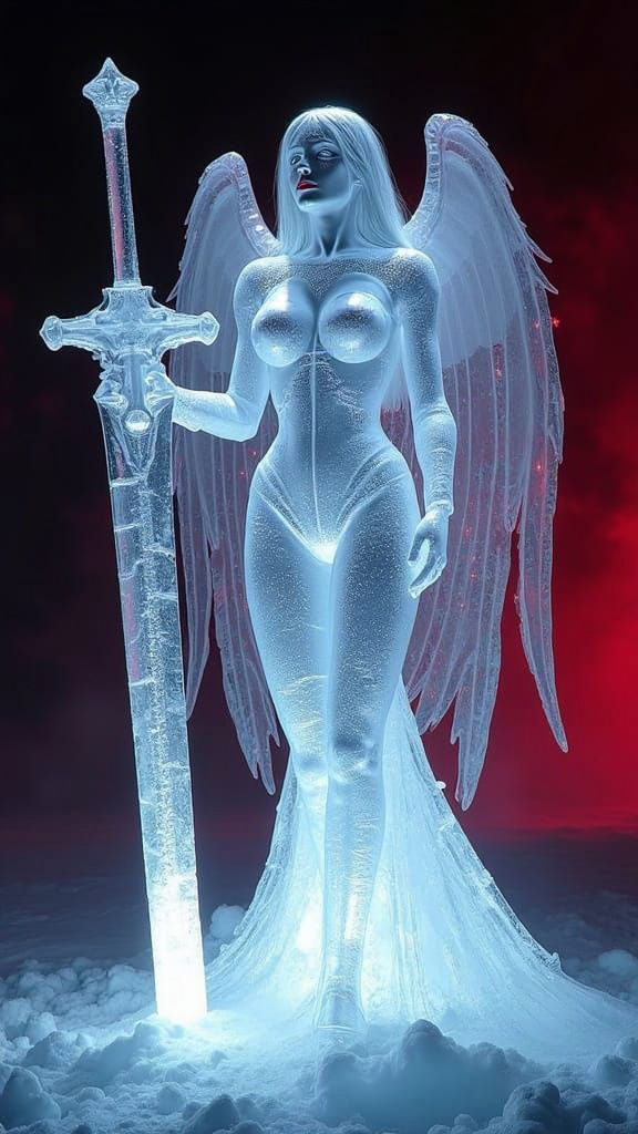 Ethereal Ice Angel Wields Crystal Sword