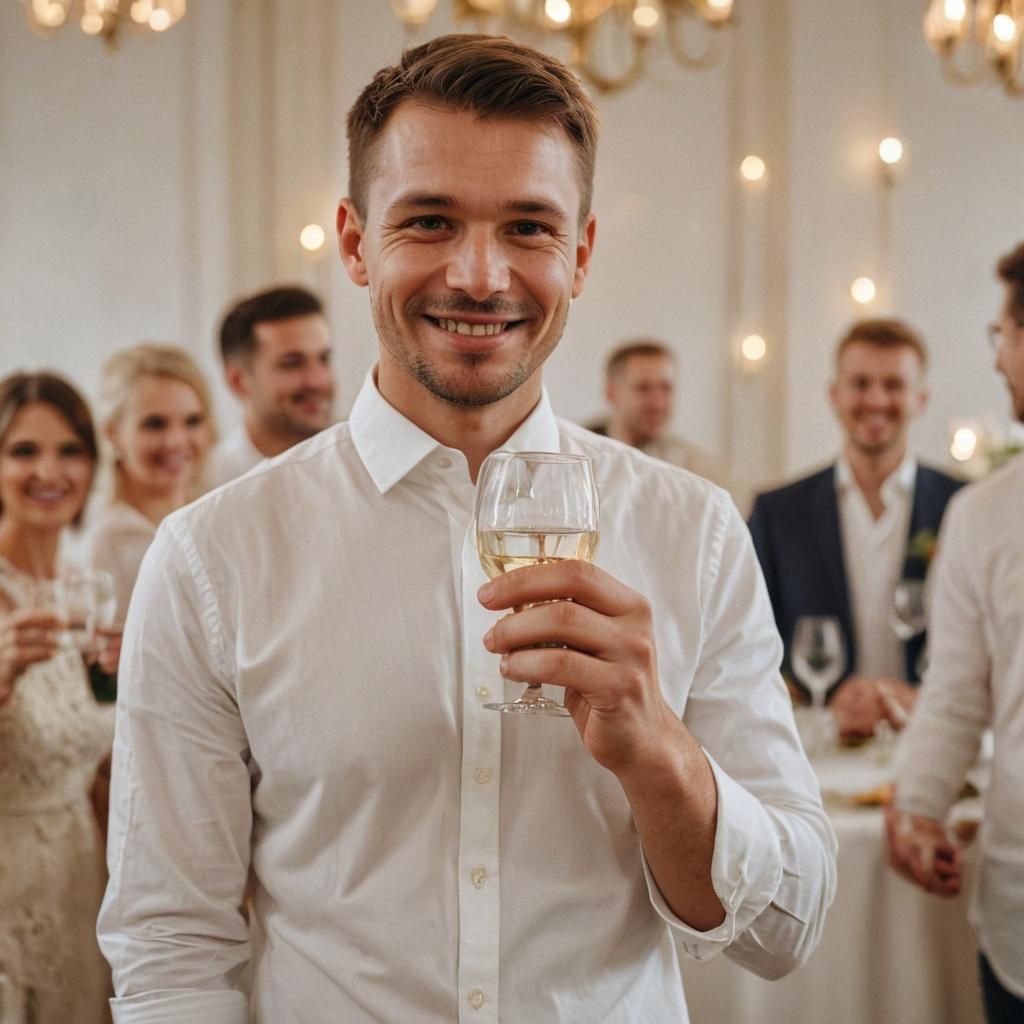 Smiling Slavic Man at Wedding: Photorealistic Portrait