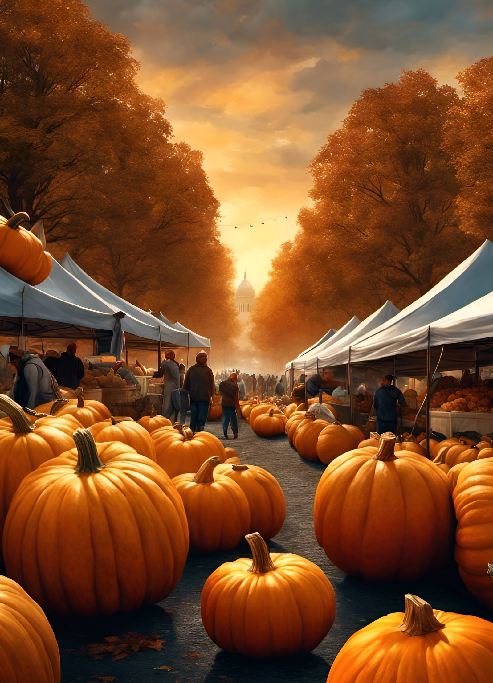 Pumpkins at the Farmers Market: Comic Art Style