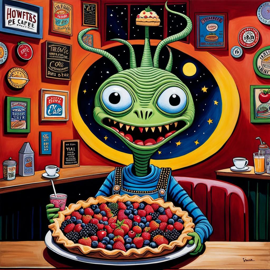 Alien's Pie Café: Folk Art Illustration