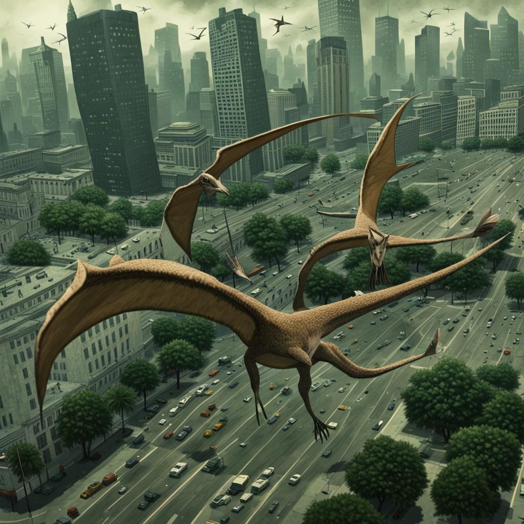 Pterosaurs in the City: A Surreal Flight