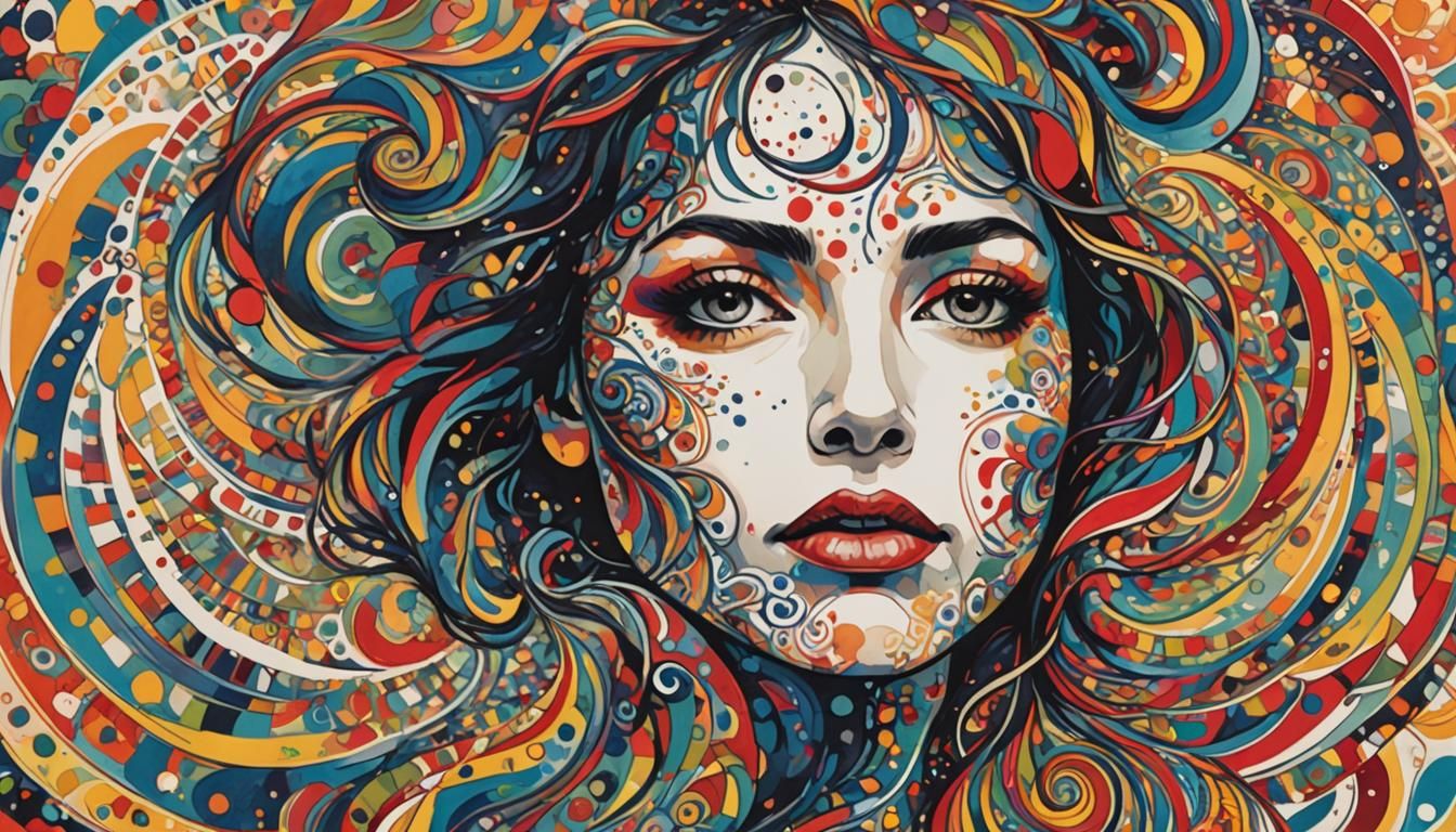 Abstract Ink Portrait: Woman in Swirls