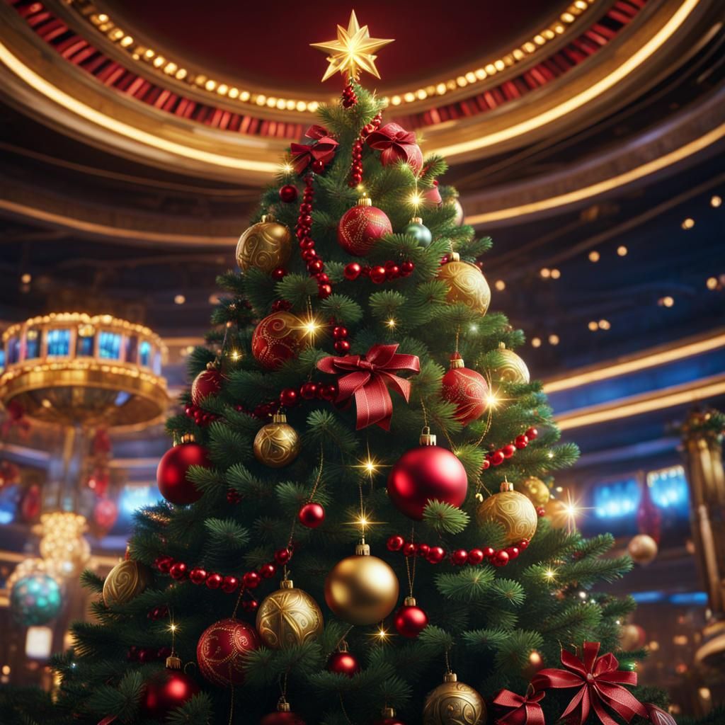 Casino-Themed Christmas Tree: Detailed Matte Painting