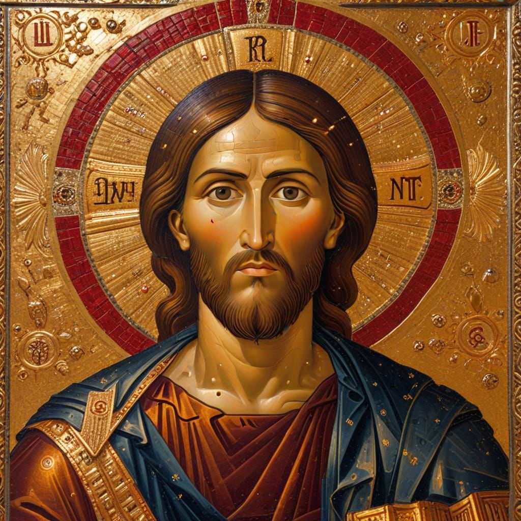 Christ Pantocrator Icon in Byzantine Mosaic Style
