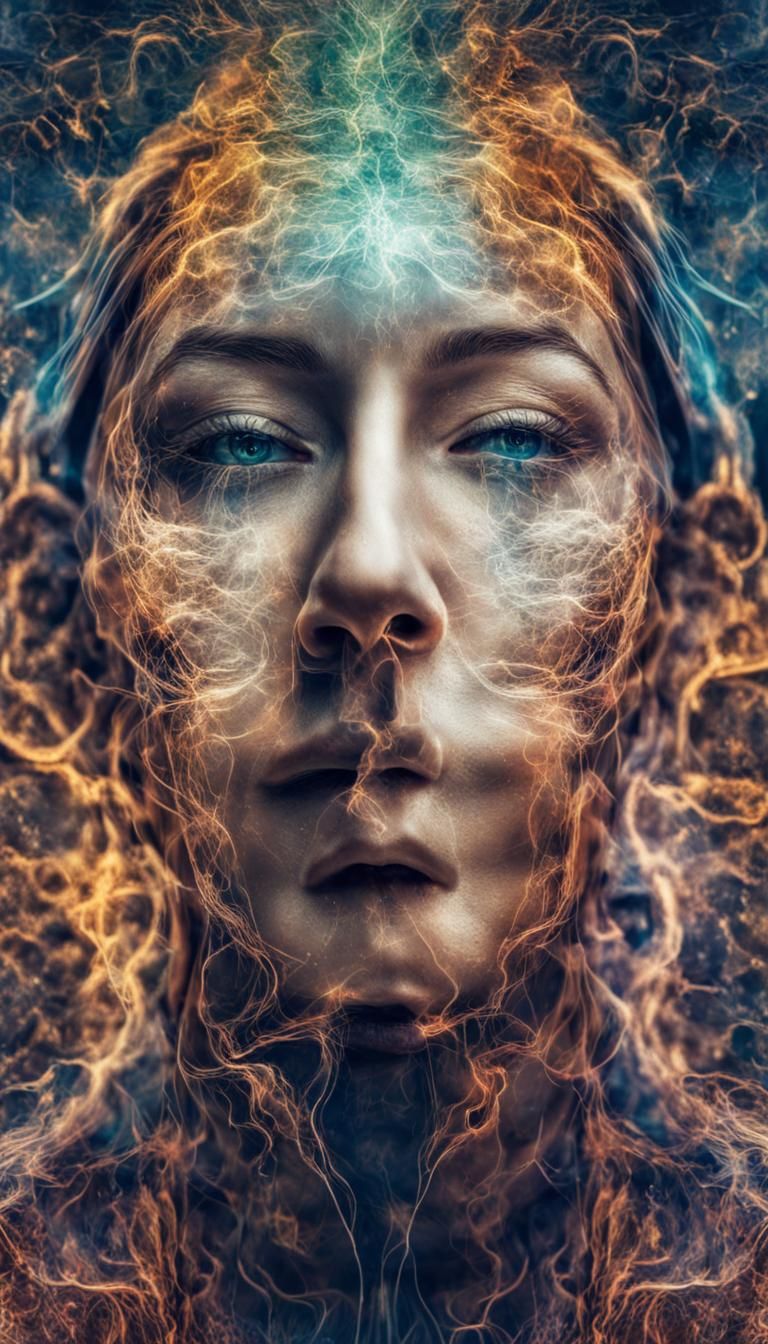 Double exposure of a a illuminated mind  of electric dreams ...