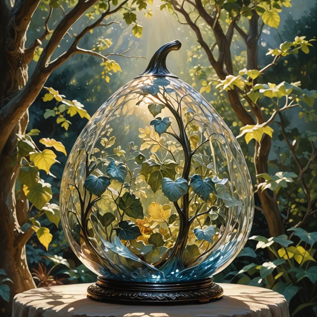 Crystal Gourd Sculpture with Miniature Garden