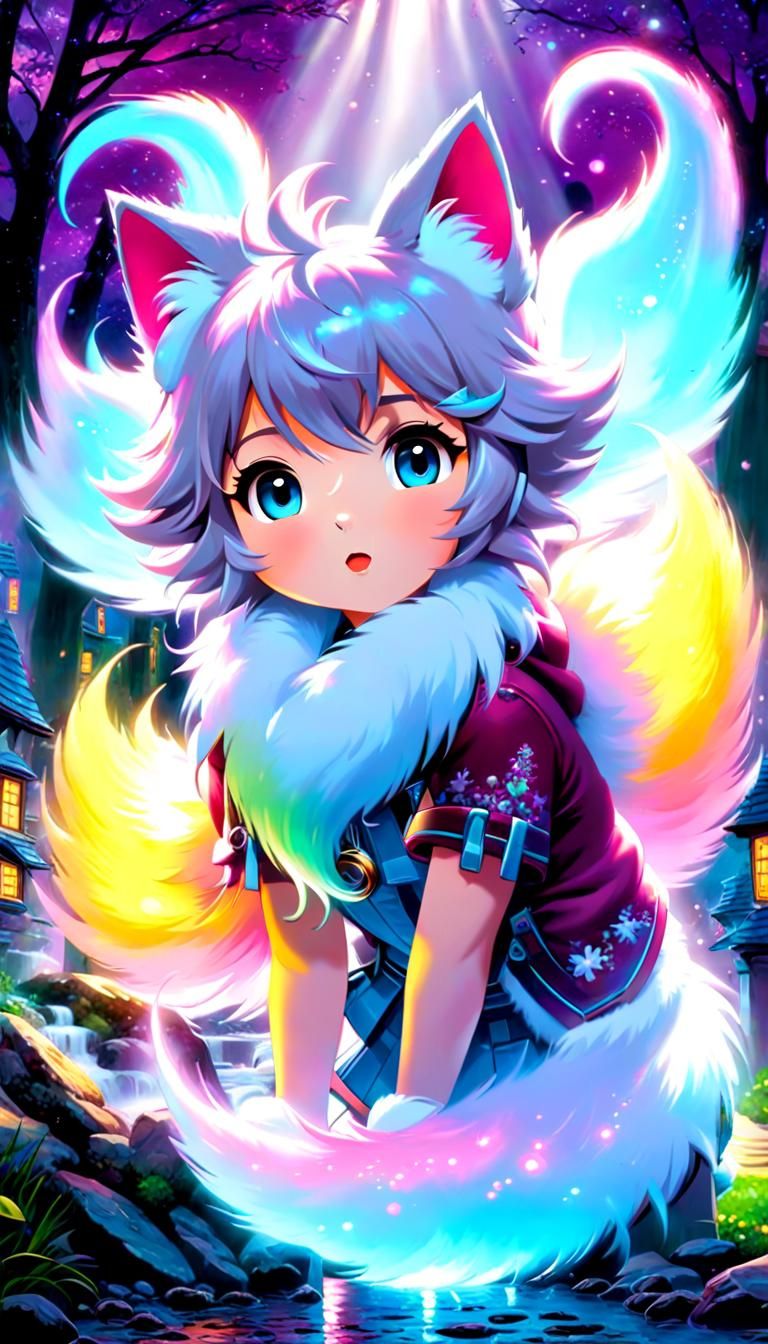 Chibi Character in Ethereal Japanese Landscape