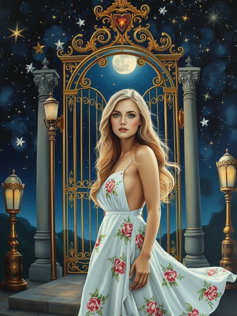 Woman at Golden Gate to Stars: Oil Painting