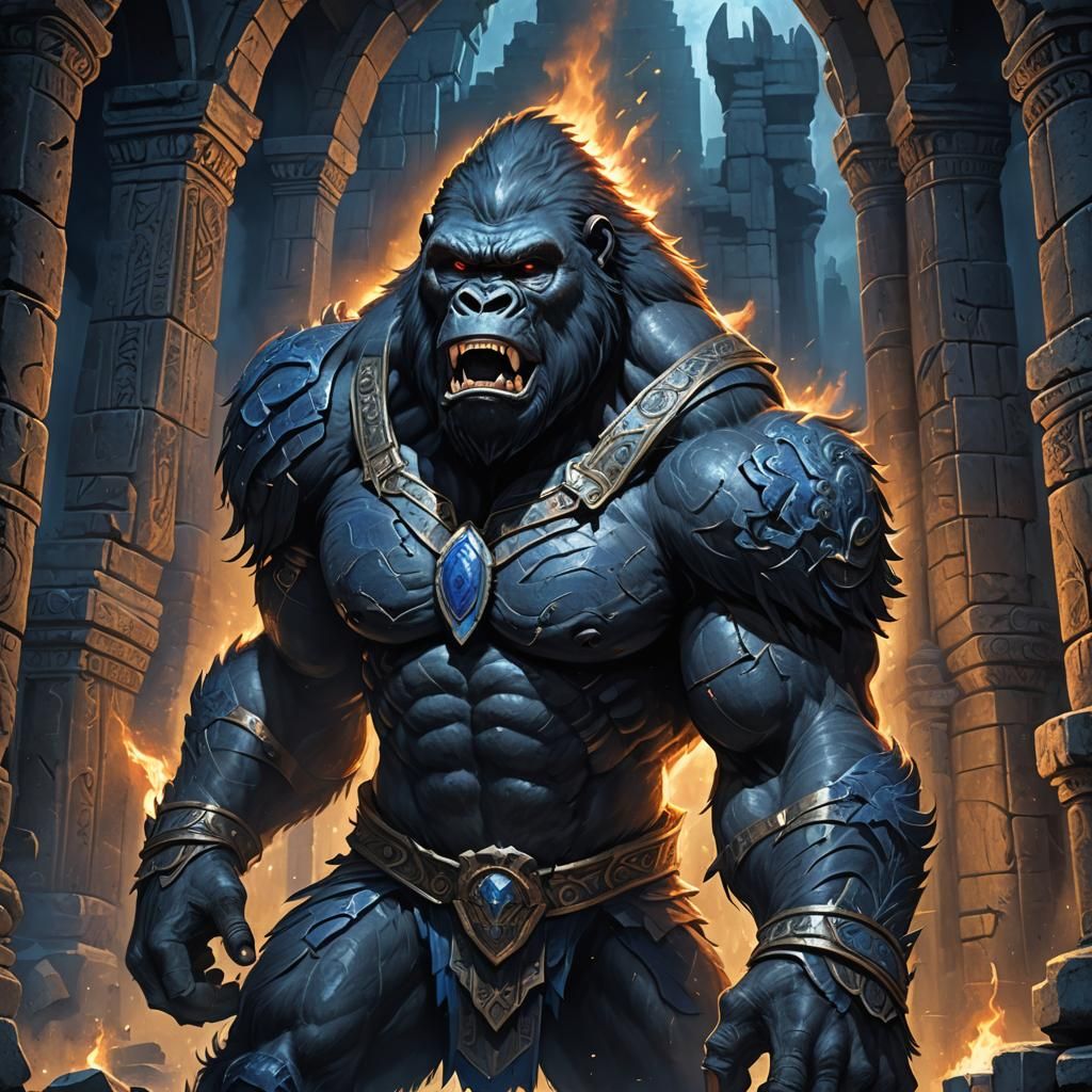Gorilla-Lycan Hybrid Roars in Ancient Temple Ruins