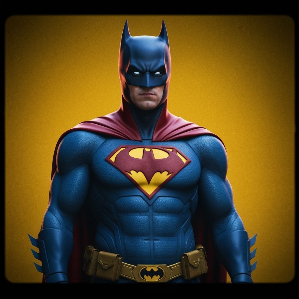 Batman in Superman Colors: A Cinematic Film Still