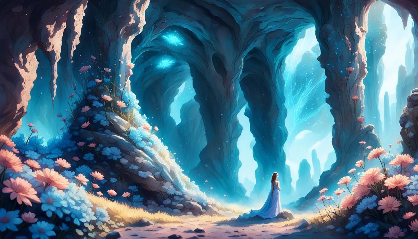 Epic Fantasy Cavern with Sleeping Maiden Statue