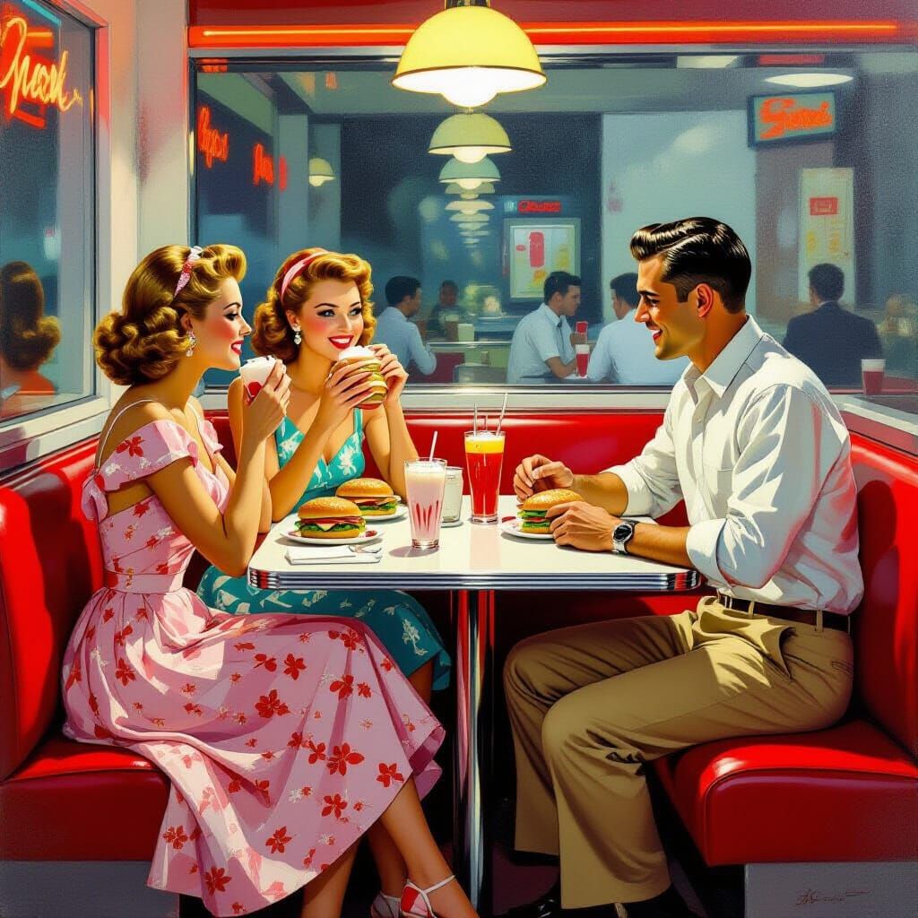 1950s Diner Scene in Retro Style