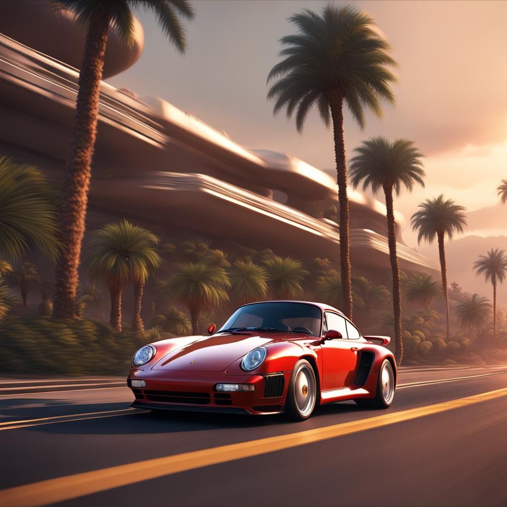 Porsche 959 in Flight: Detailed Matte Painting