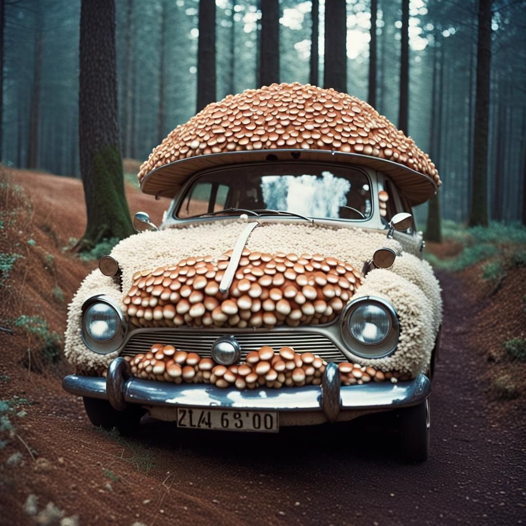 Mushroom Car in Black Forest, 1960s Film Style