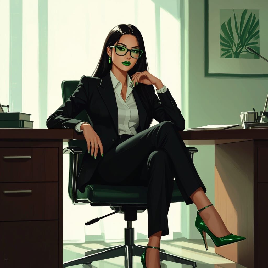 Japanese Secretary with Green Accents