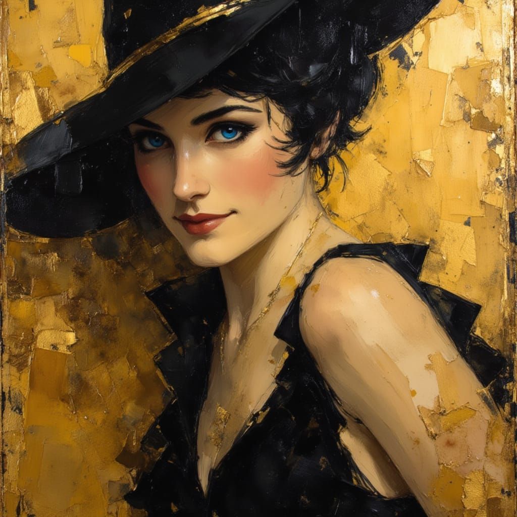 Art Deco Flapper Portrait with Impasto Brushstrokes