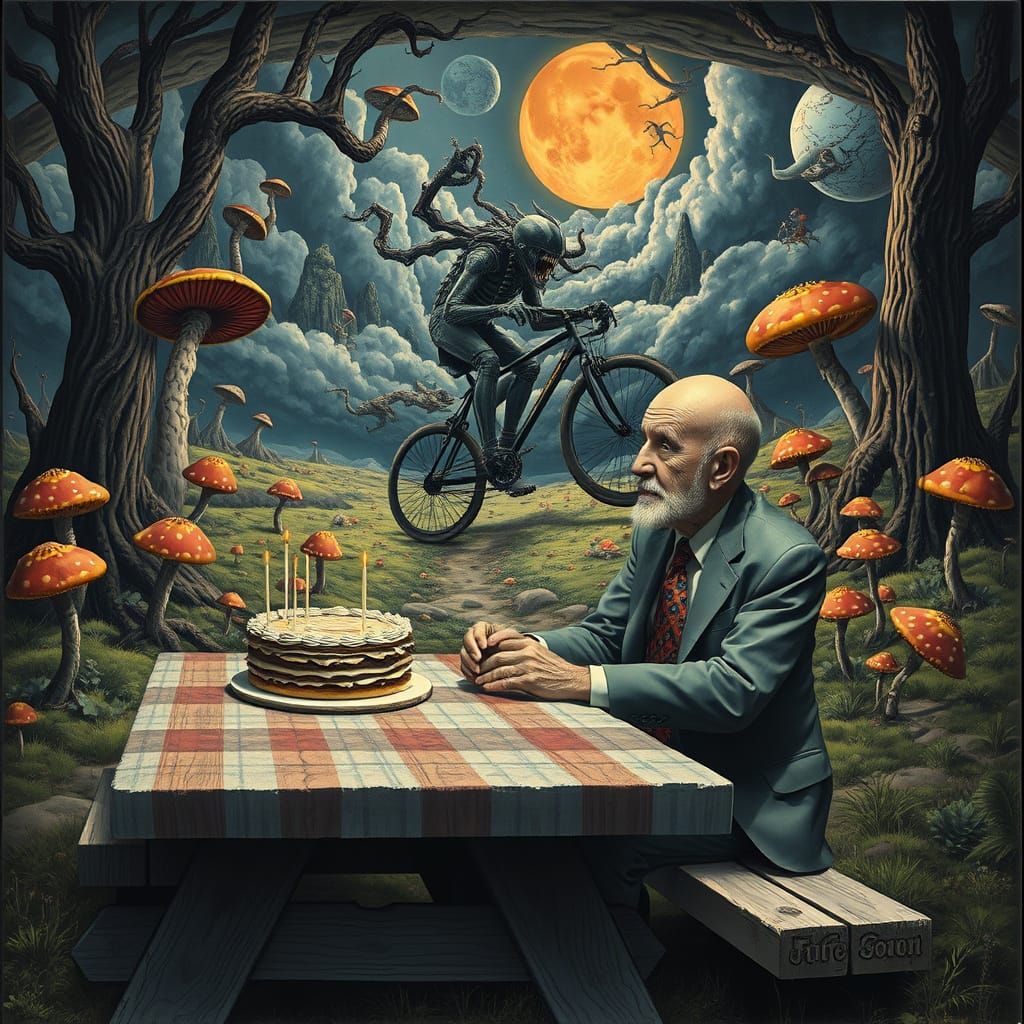 Cake on picnic table