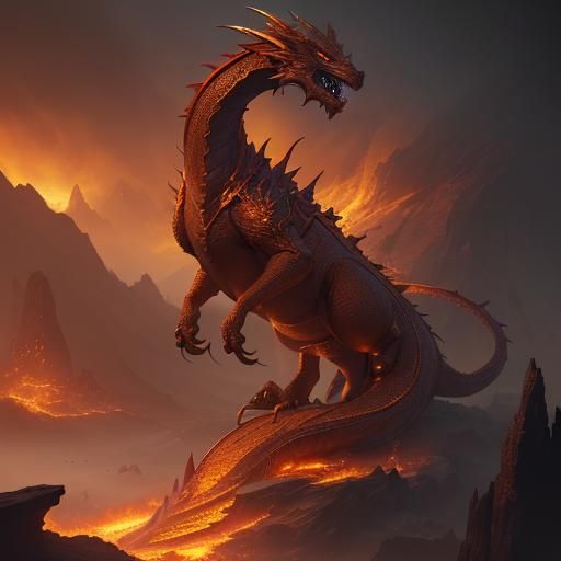 Golden Fire Dragon Fantasy Concept Art