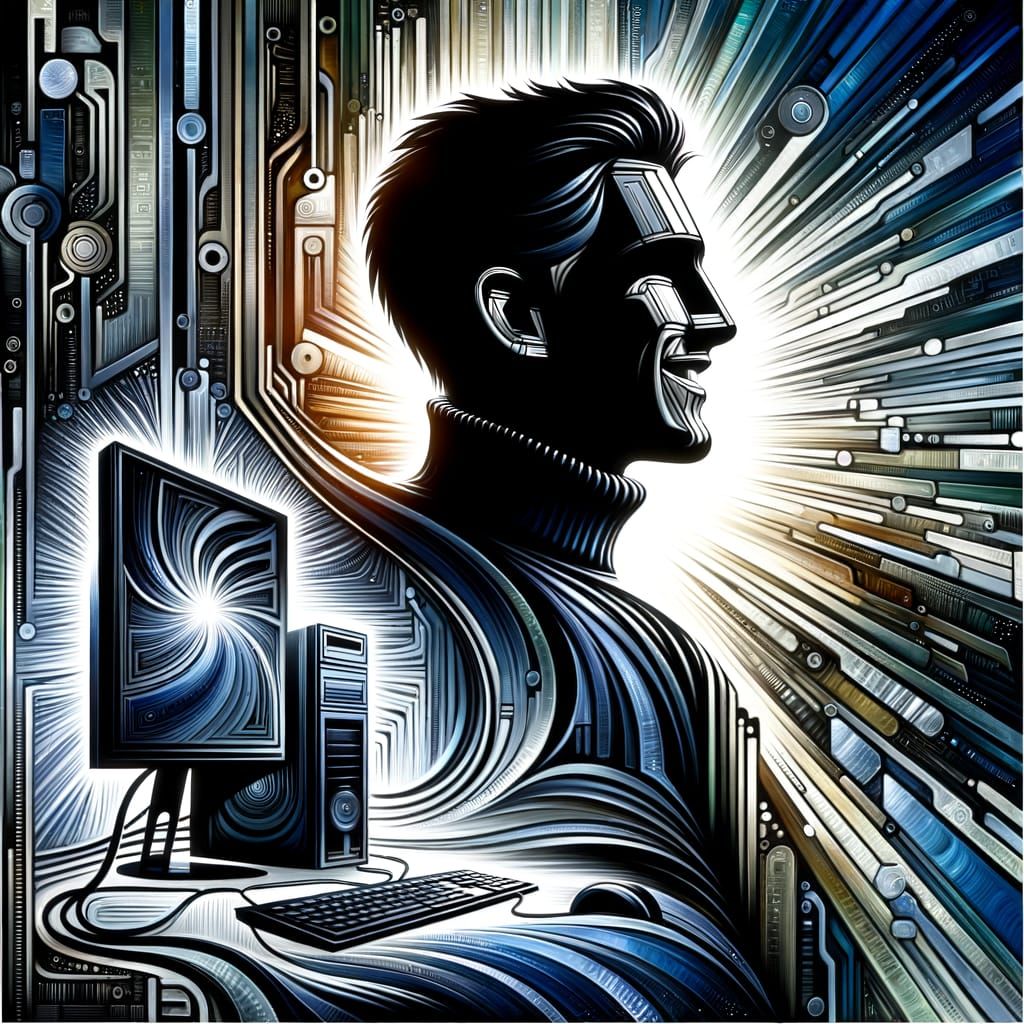 Tech Genius Silhouette with Futuristic Computer