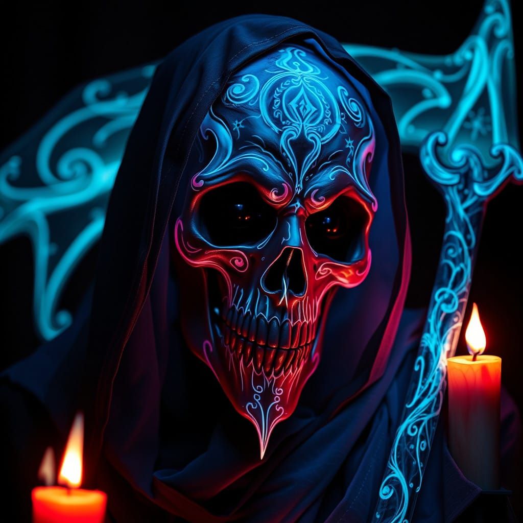 Glowing Grim Reaper with Ethereal Face Paint