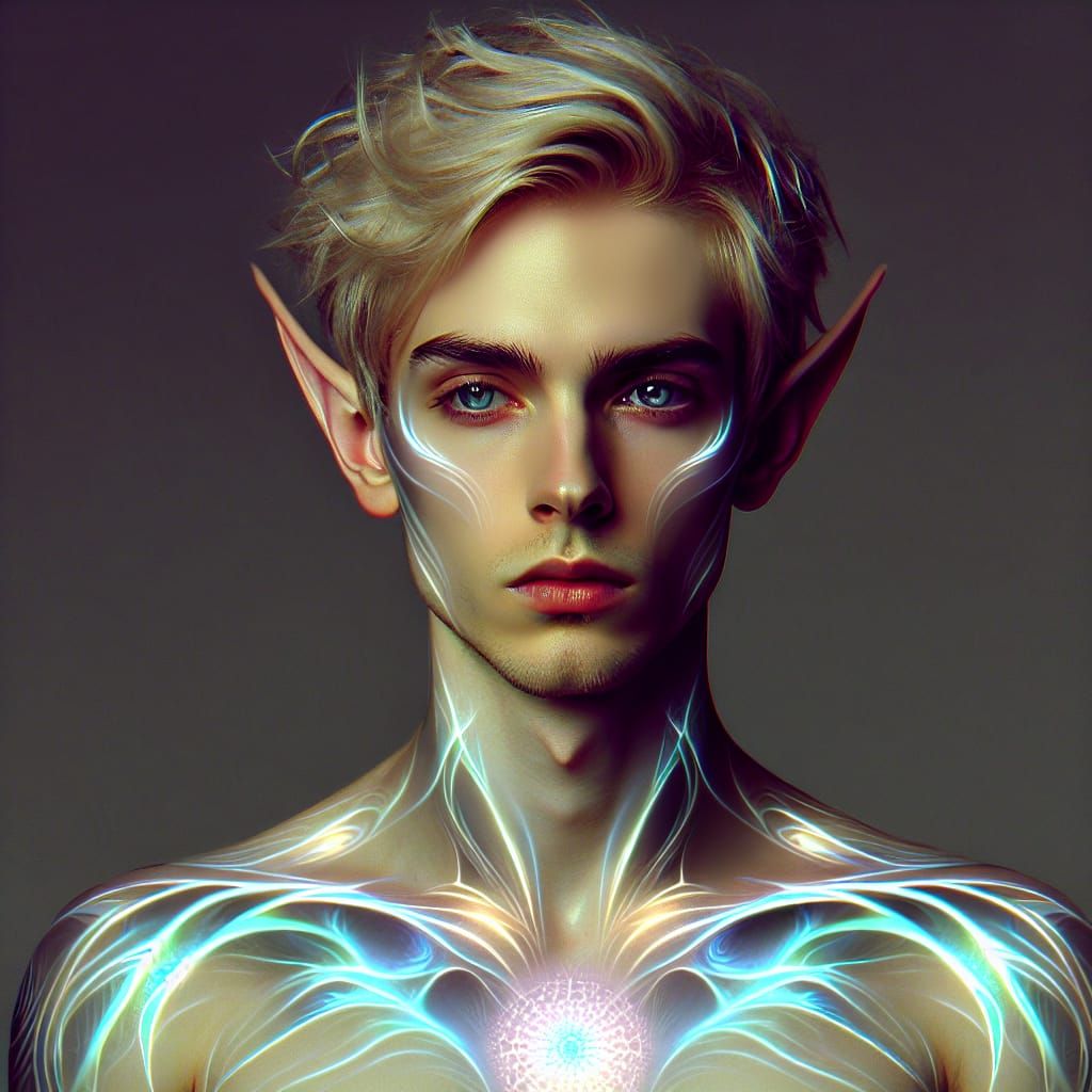 Ethereal Elf with Bioluminescent Tattoos