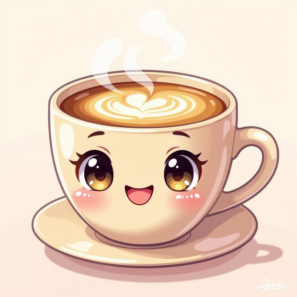 Cute Chibi Coffee Cup with Happy Face