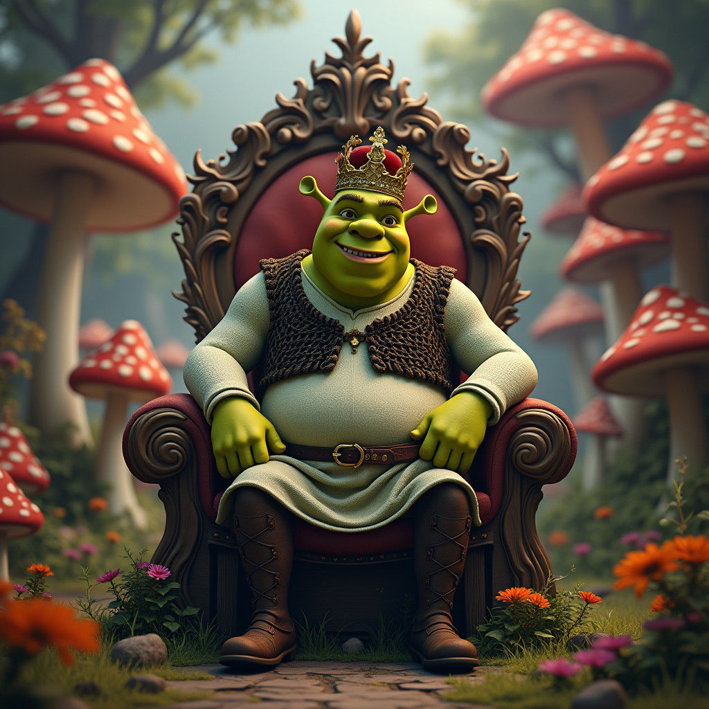 Shrek as King of Mushroom Village: Fantasy Art
