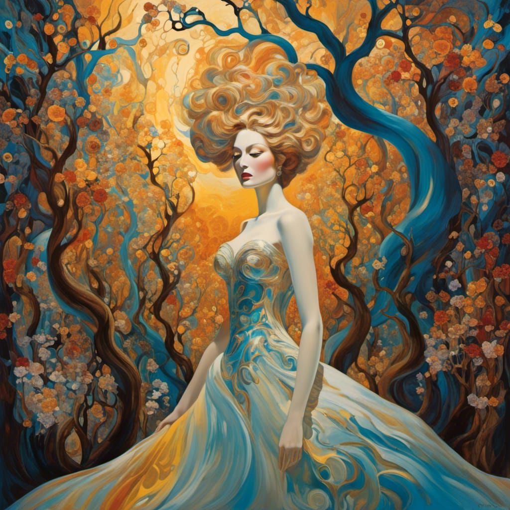 Ghostly Woman in Mystical Forest, in Pop Art