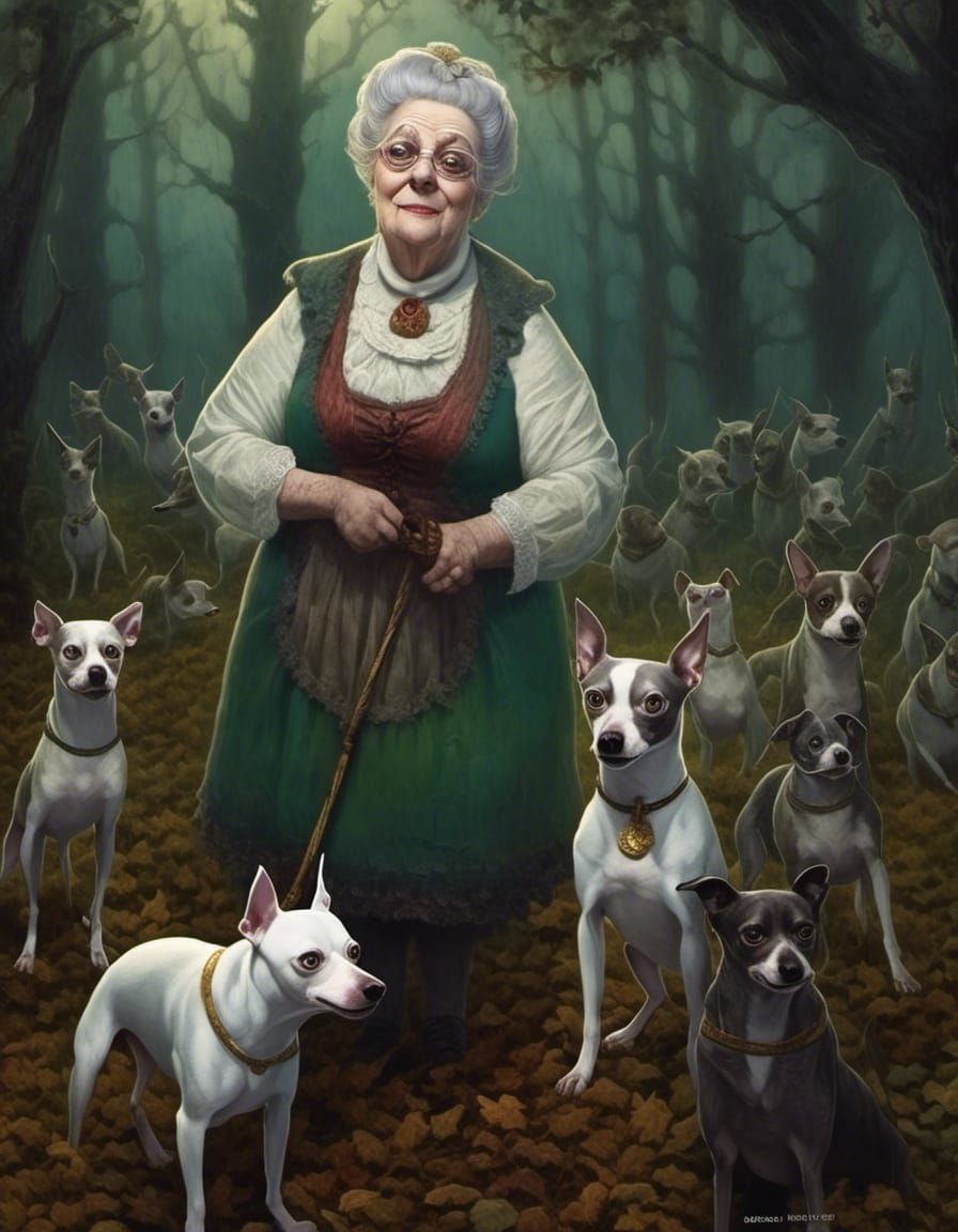 Gothic Horror Portrait of a Woman with Ghostly Dogs
