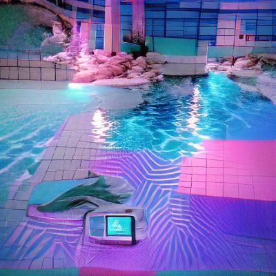 Vaporwave Swimming Pool with 90s Neon Lights