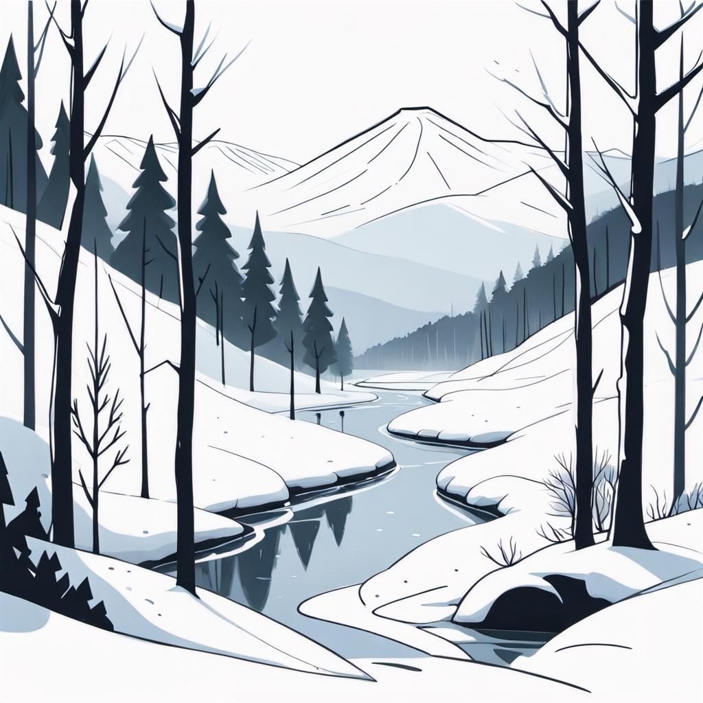 Surreal Japandi Winter Forest Landscape