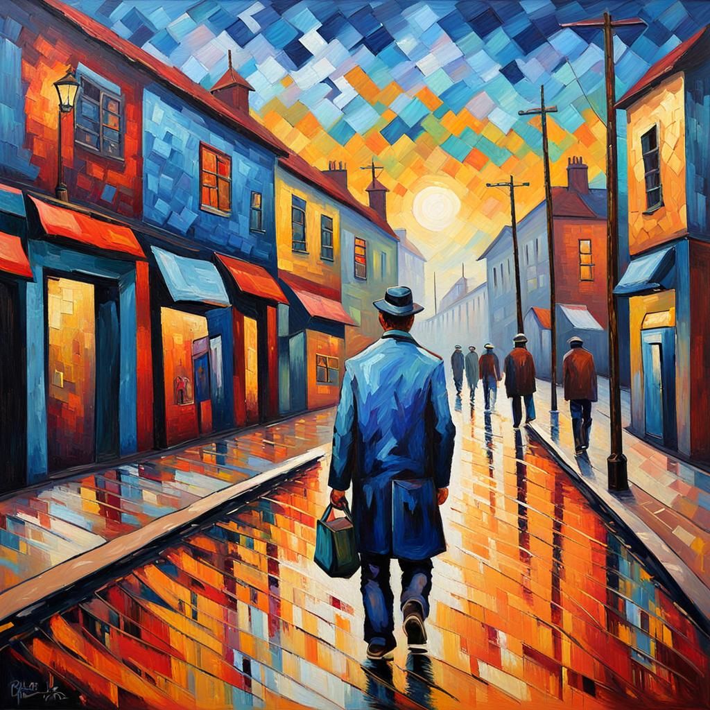 Skid Row Blues: Neo-Impressionist Oil Painting