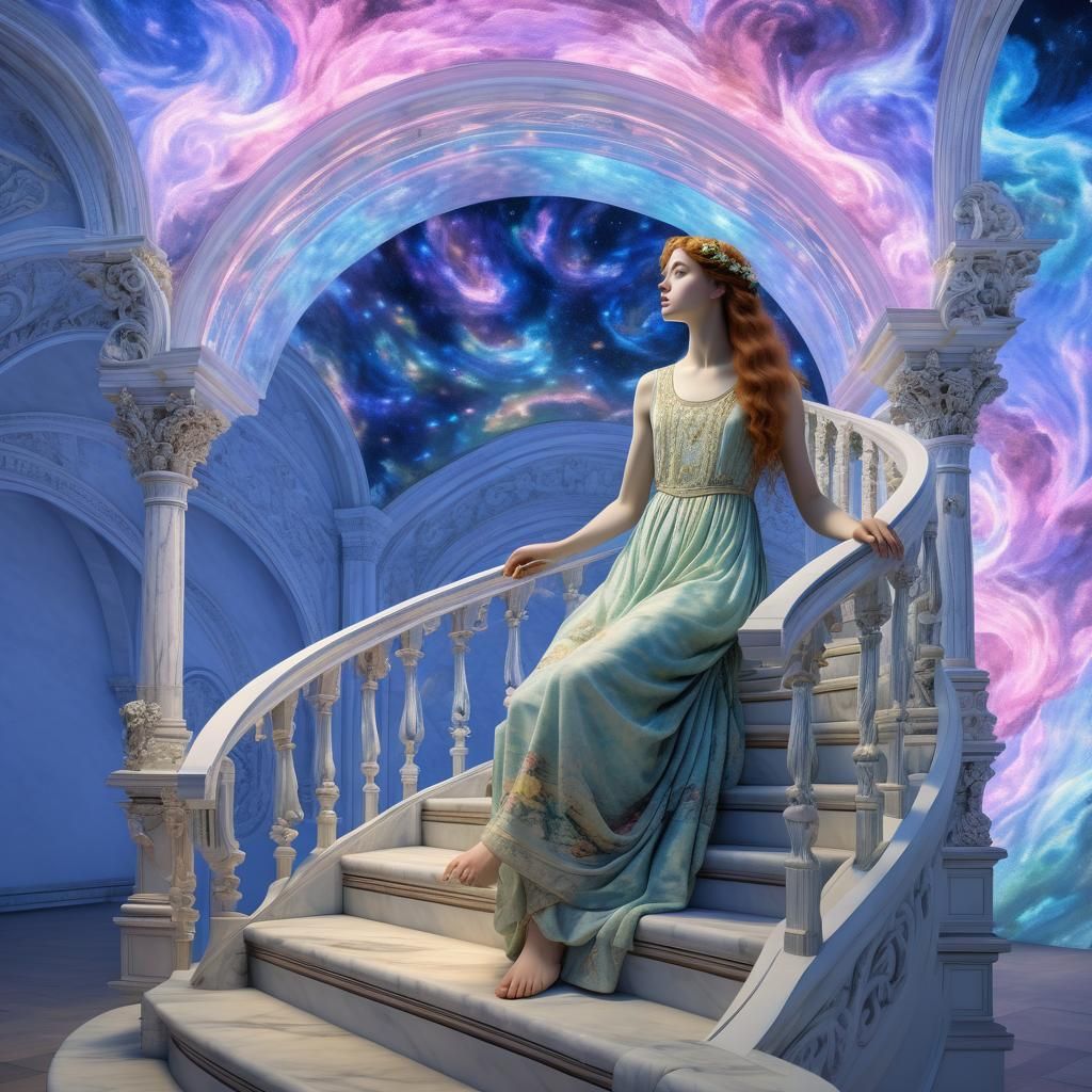 Aurora Over Clouds in Pre-Raphaelite Style