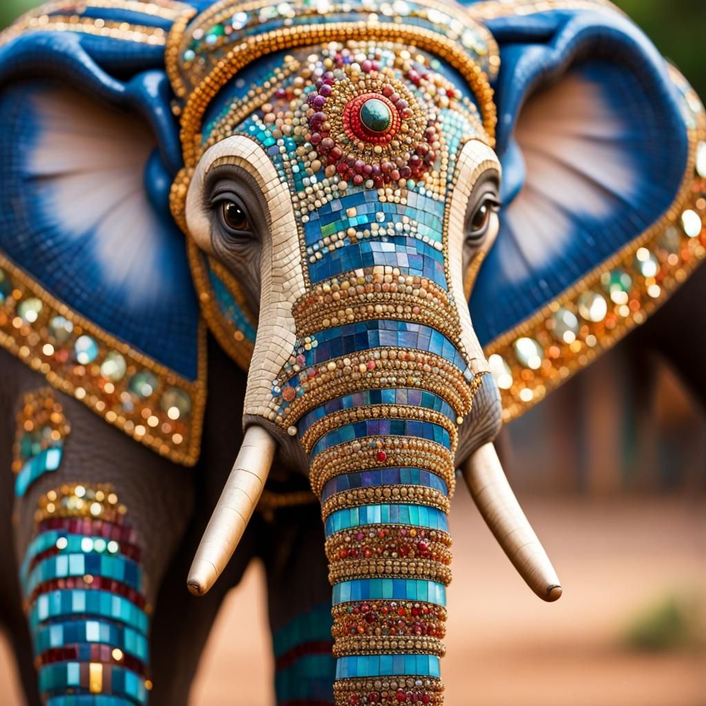 Glistening Mosaic Elephant Art Photography