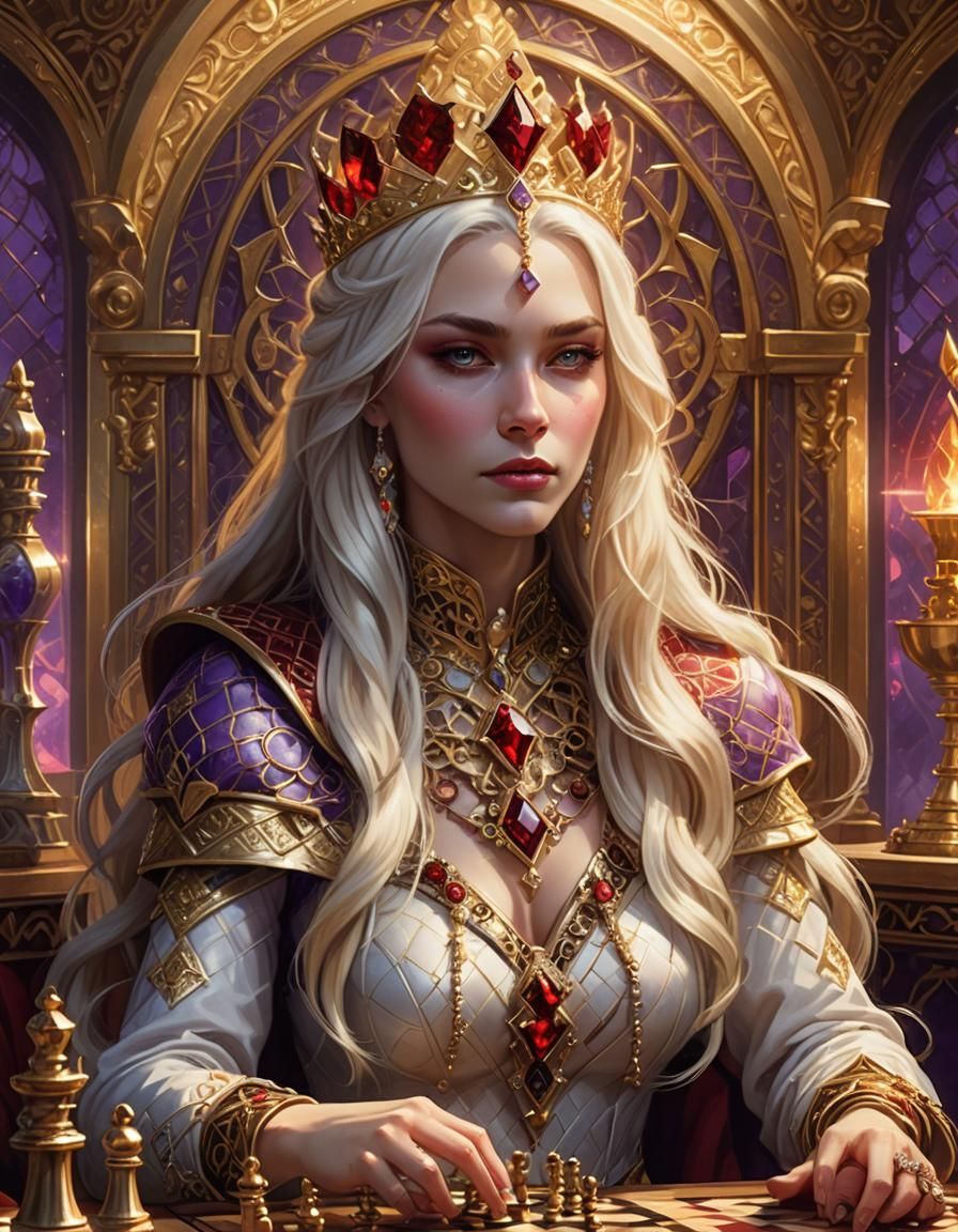 Blonde Queen Plays Chess: High-Fantasy Art Deco