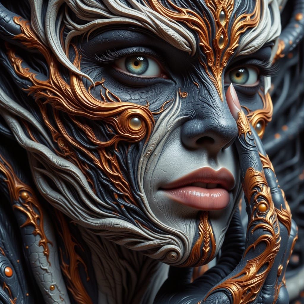 Surreal Dark Fantasy Close-up in Hyper-Maximalist Style