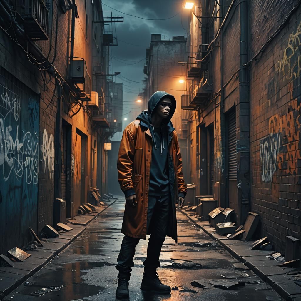 Dystopian Alley Thug in Grimy Matte Painting