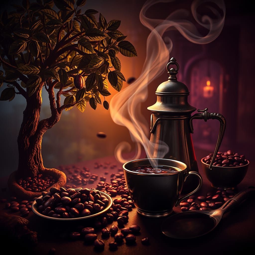 Turkish Coffee Montage in Dark Fantasy Style