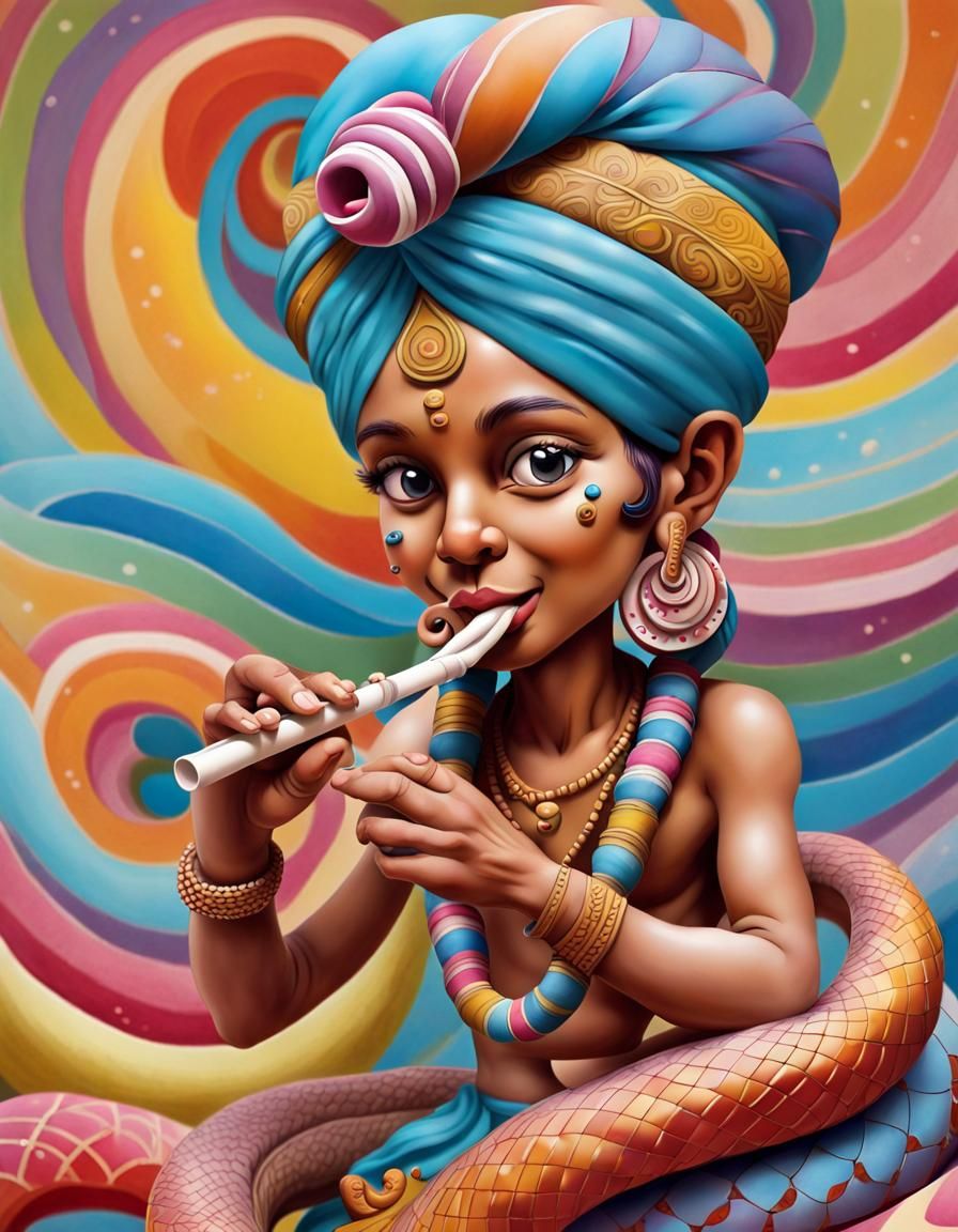 Indian Snake Charmer Bobblehead in Gouache Wonderland