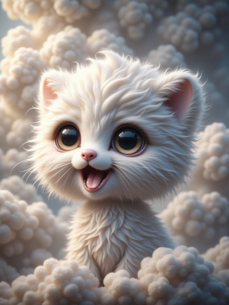 Adorable Cloud Kitten in Chibi Style