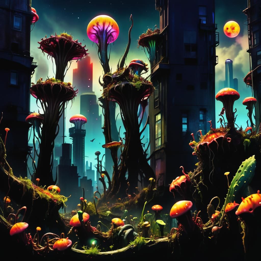 Bioluminescent Alien Overgrowth in Decayed Seattle, Digital ...