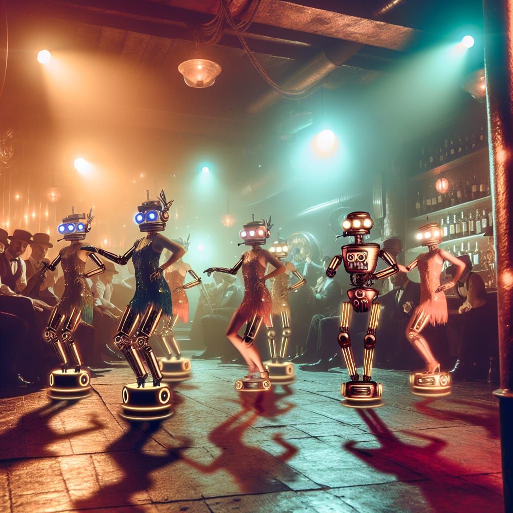 1920s Flapper Robots in Speakeasy, Steampunk Space Opera