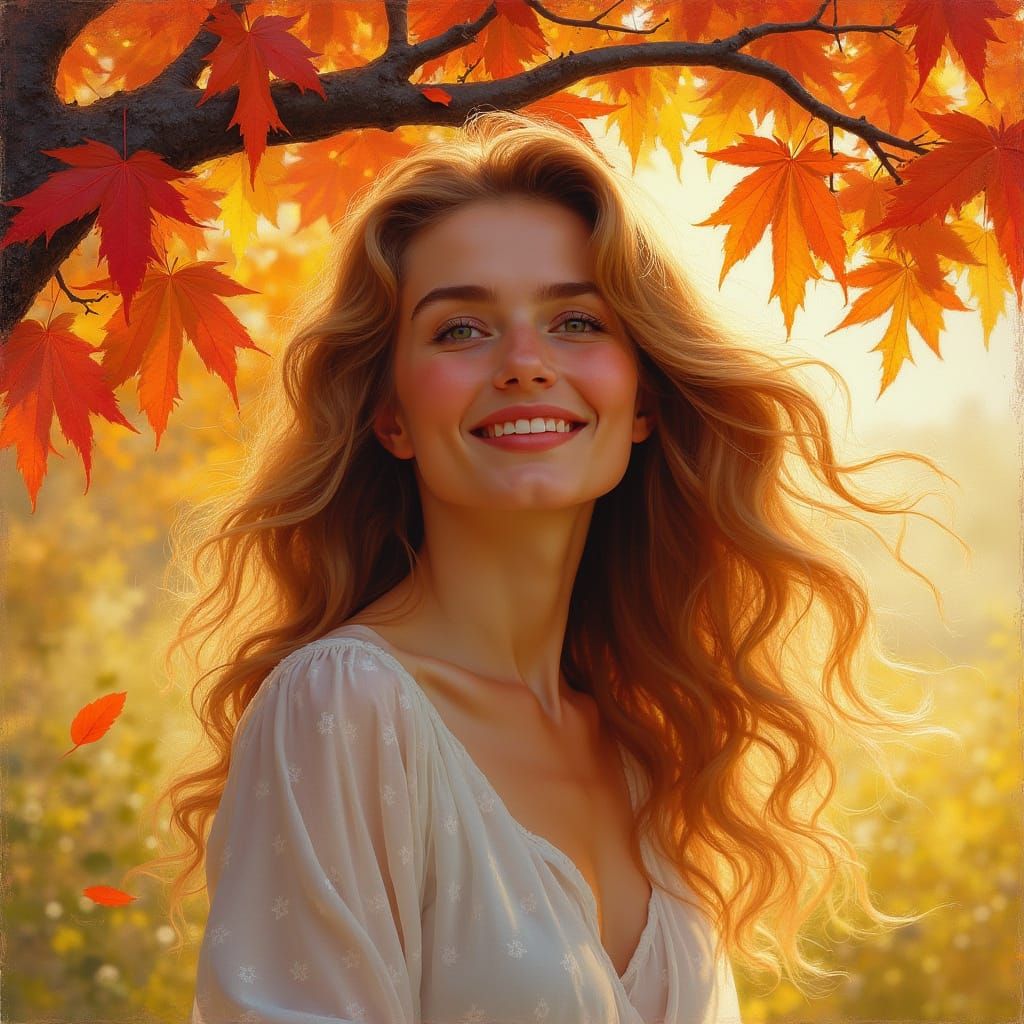 Elegant European Woman in Autumn Landscape