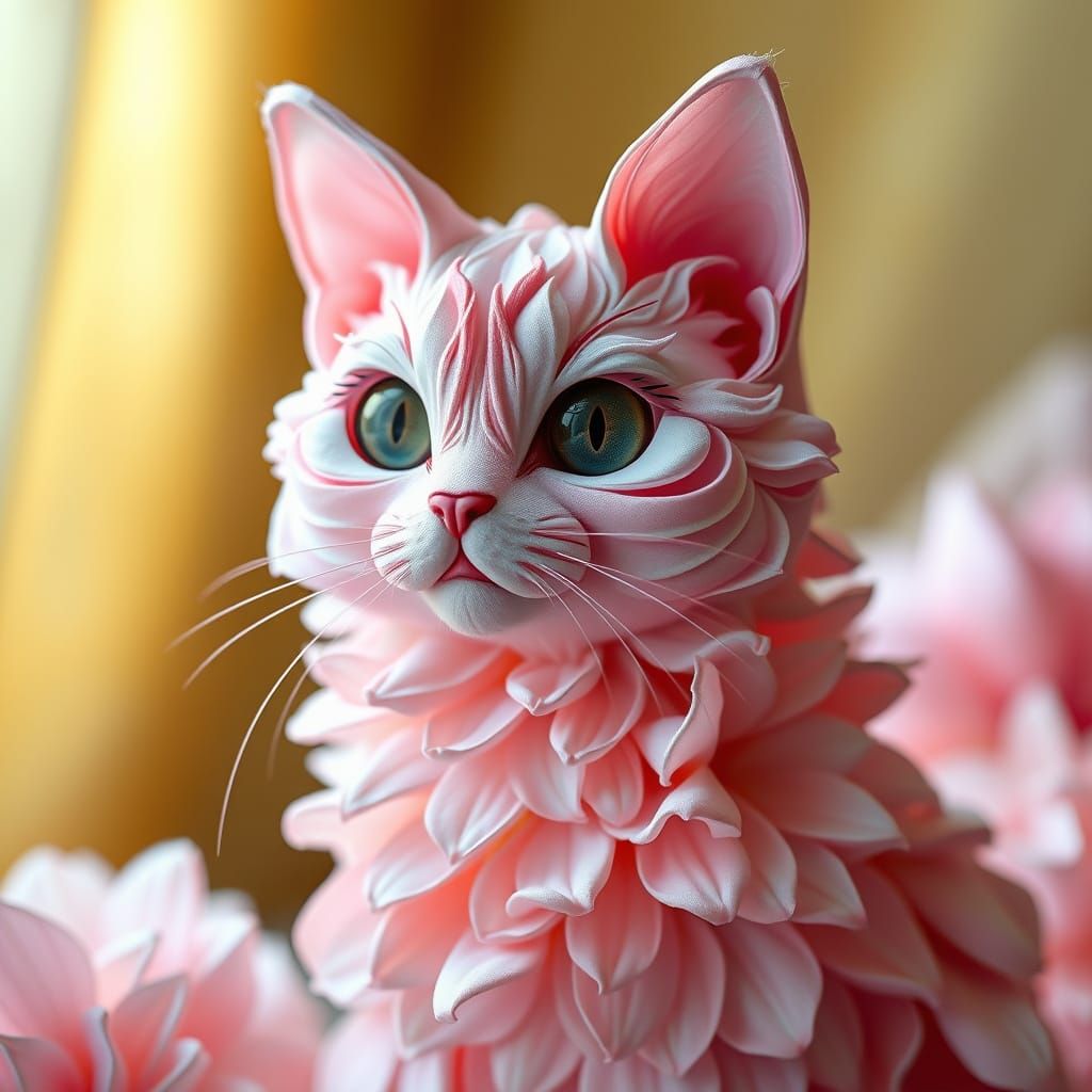 Enchanted Floral Feline in Dreamlike Setting