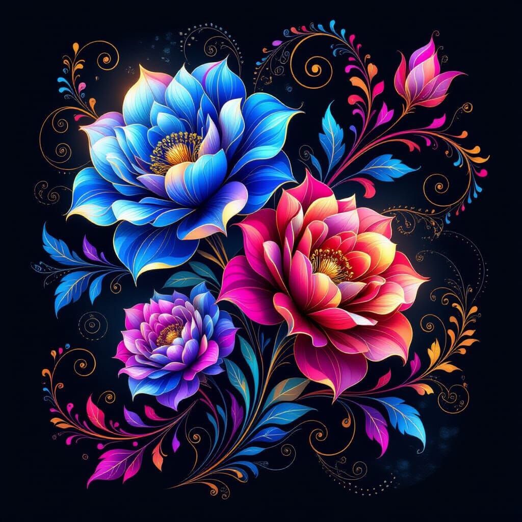 Surreal Floral Fantasy Artwork with Luminous Bloom
